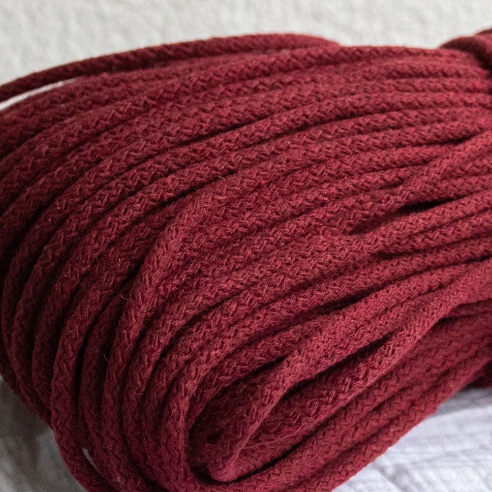 Braided Cotton Cord 5.5 mm, 50 meters CHERRY color