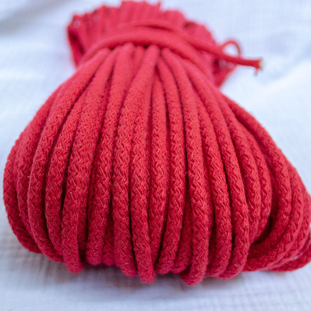 Braided Cotton Cord 5.5 mm, 50 meters RED color