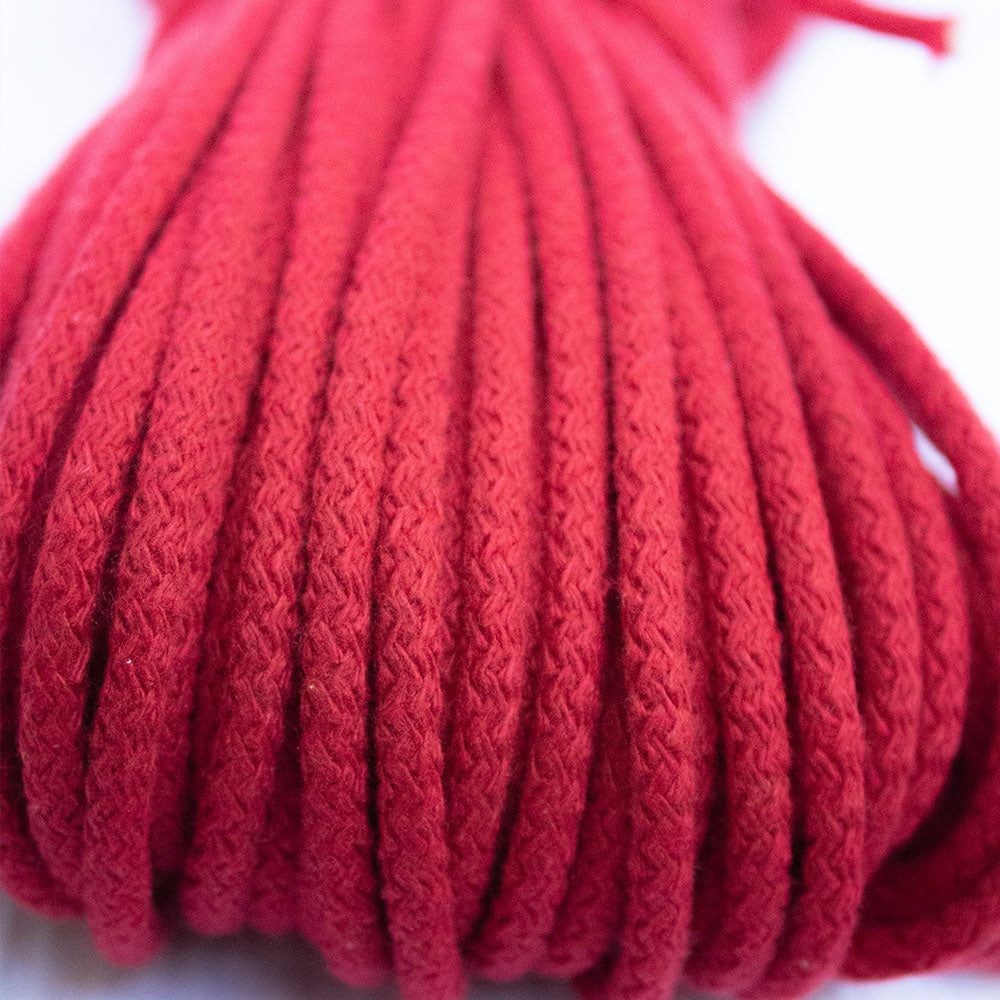 Braided Cotton Cord 5.5 mm, 50 meters RED color