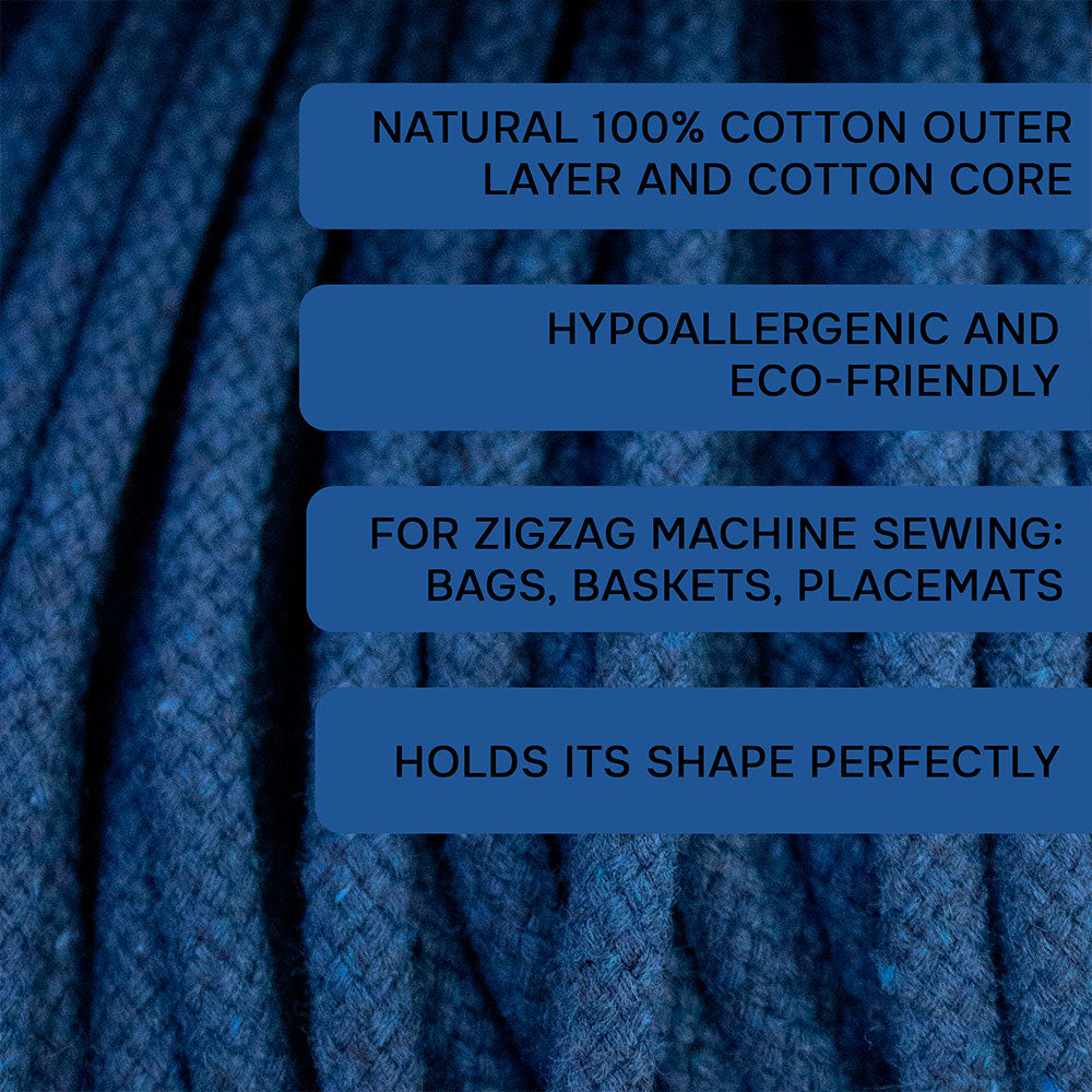 Cotton Cord 5 mm, 50 meters. BLUE color