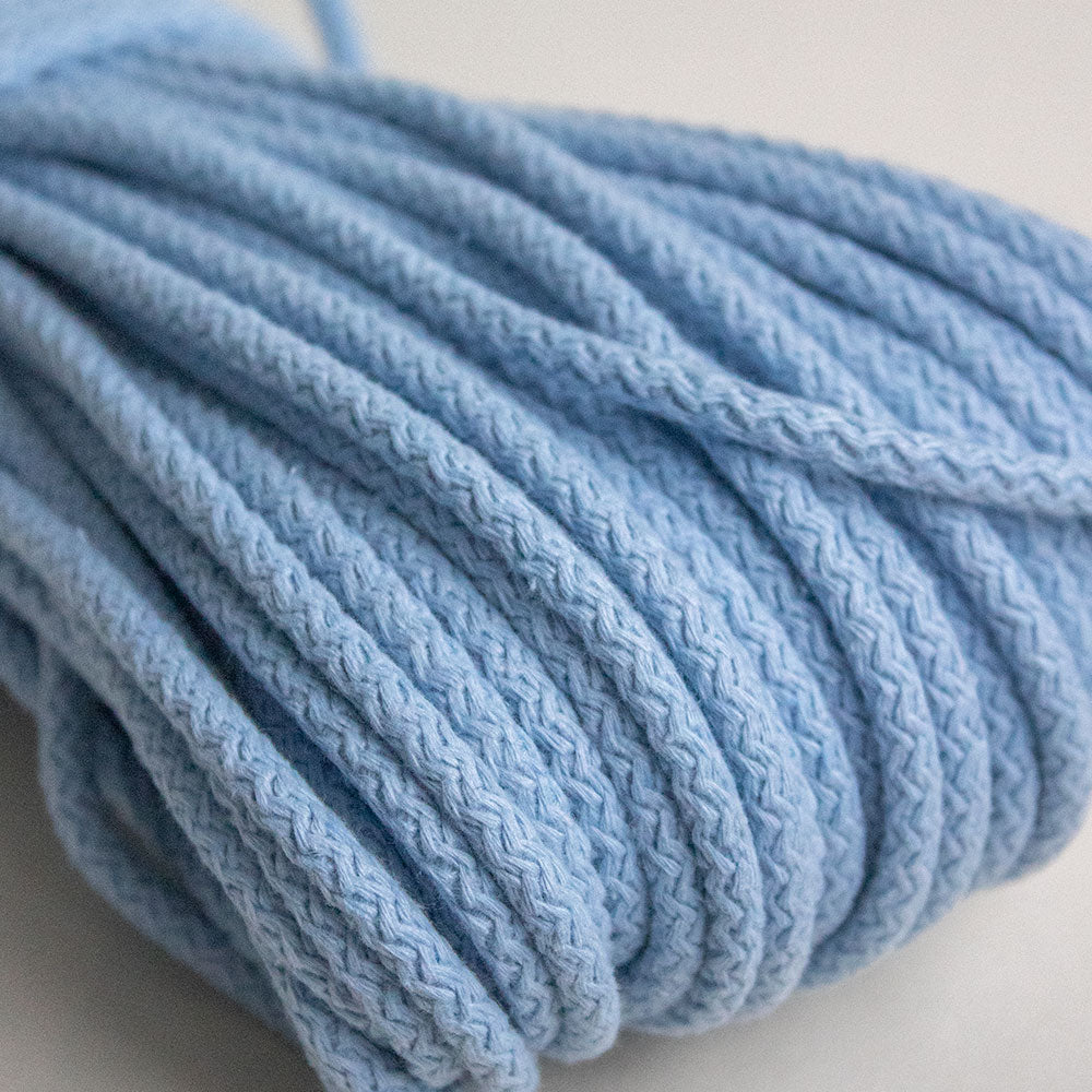 Braided Cotton Cord 5.5 mm, 50 meters Baby Blue color