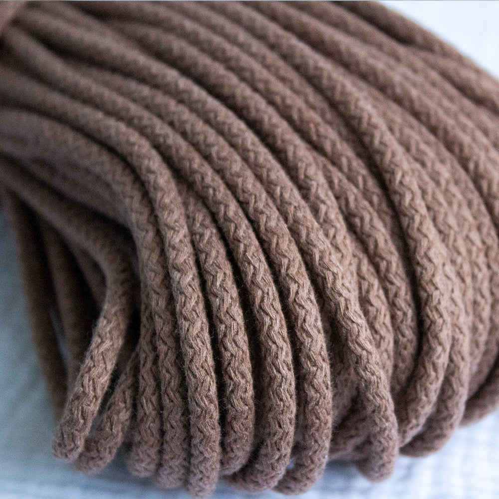 Braided Cotton Cord 5.5 mm, 50 meters CARAMEL color