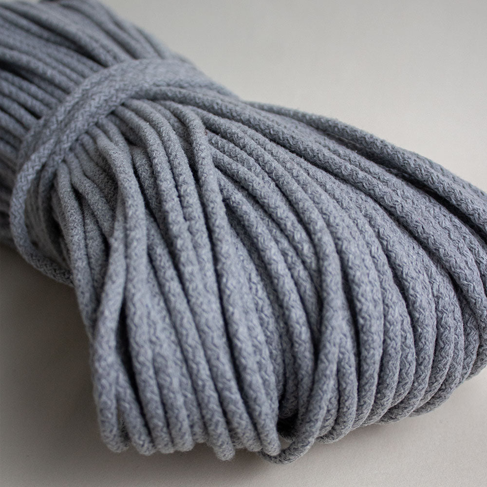 Braided Cotton Cord 5.5 mm, 50 meters Gray color