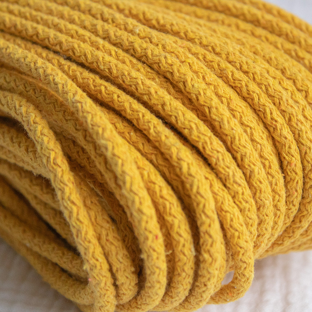 Braided Cotton Cord 5.5 mm, 50 meters MUSTARD color