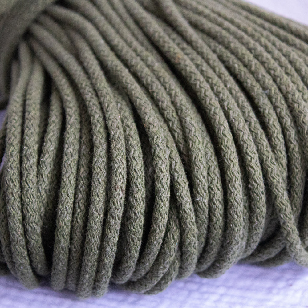 Braided Cotton Cord 5.5 mm, 50 meters Khaki color