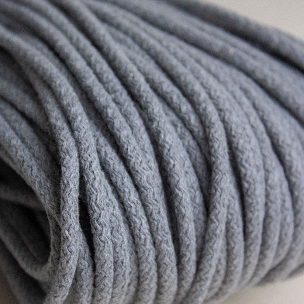 Braided Cotton Cord 5.5 mm, 50 meters Gray color