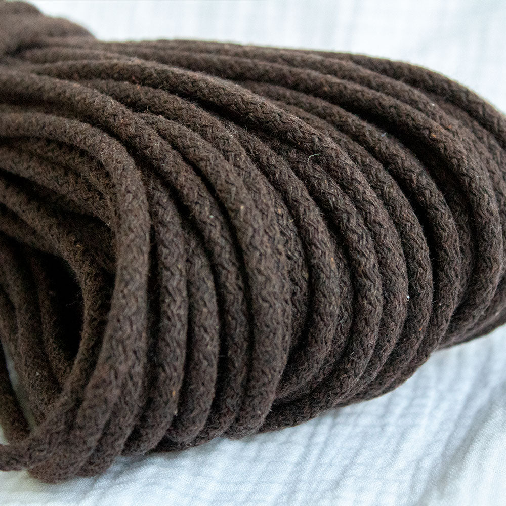 Braided Cotton Cord 5.5 mm, 50 meters BROWN color