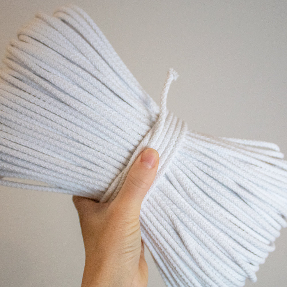 Braided Cotton Cord 5.5 mm, 50 meters WHITE color