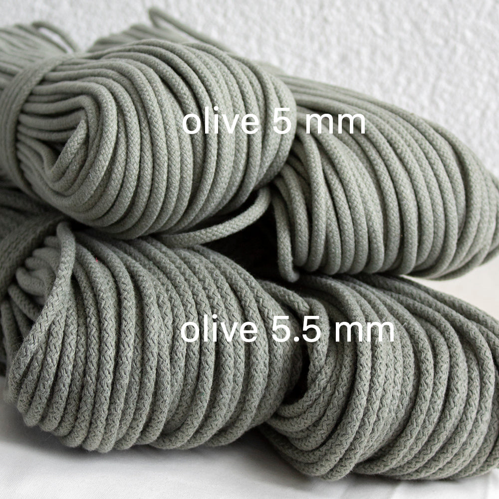 Braided Cotton Cord 5.5 mm, 50 meters OLIVE