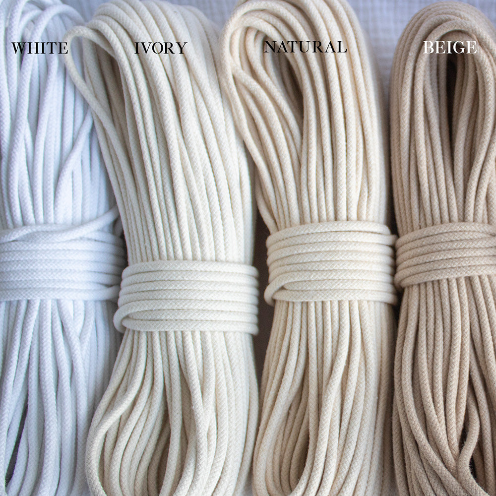 Cotton Cord 5mm, 50 meters. WHITE color