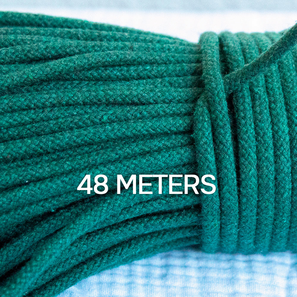 Cotton Cord 5mm, 48 meters. DARK GREEN color. (Emerald Green)