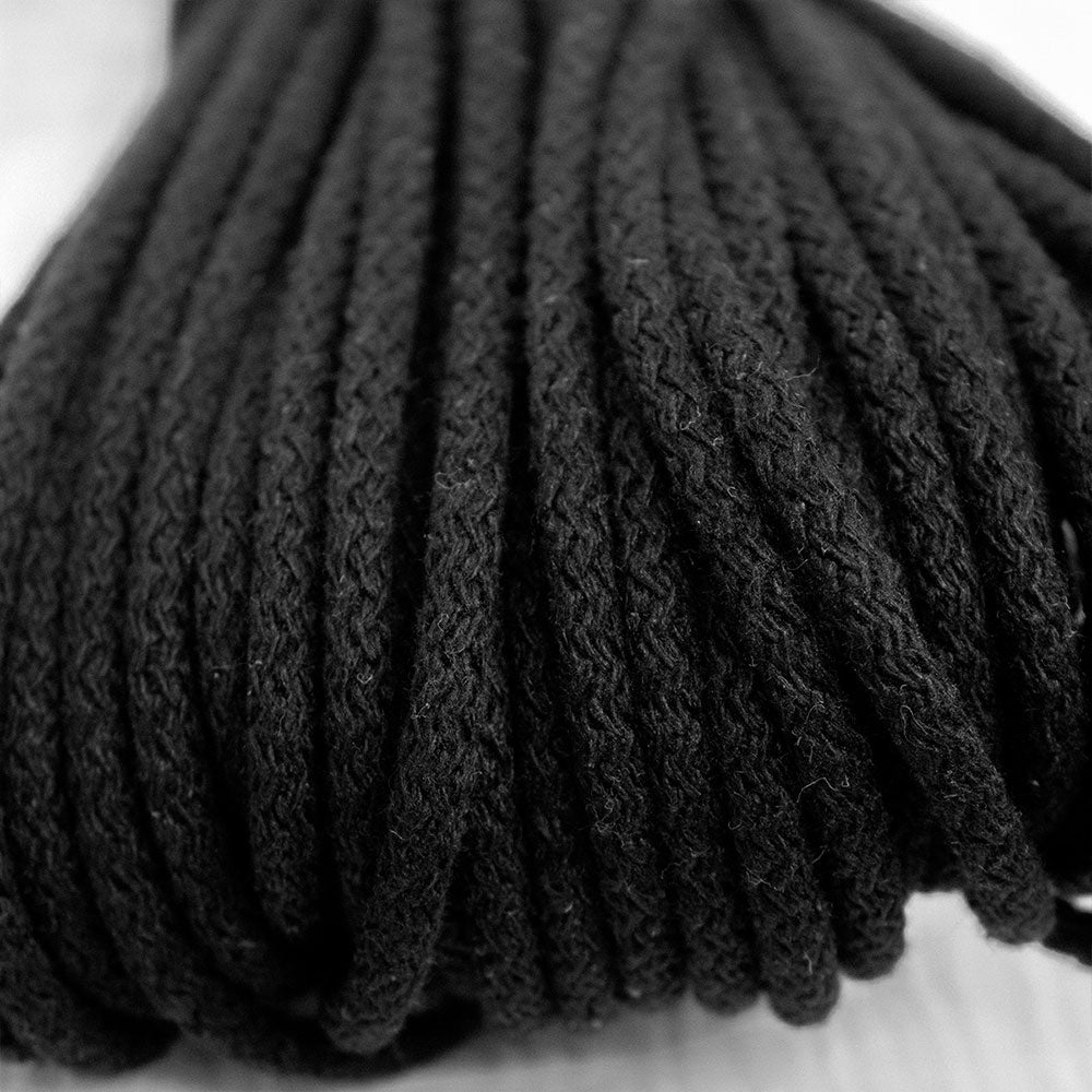 Braided Cotton Cord 5.5 mm, 50 meters BLACK color