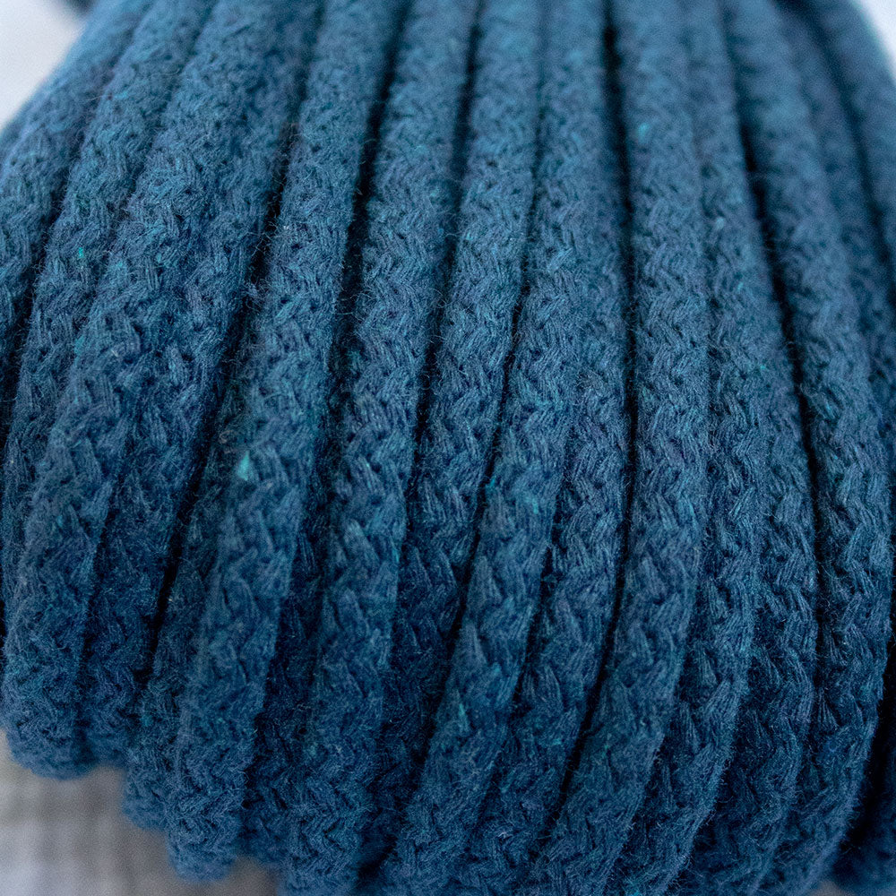 Braided Cotton Cord 5.5 mm, 50 meters Blue color