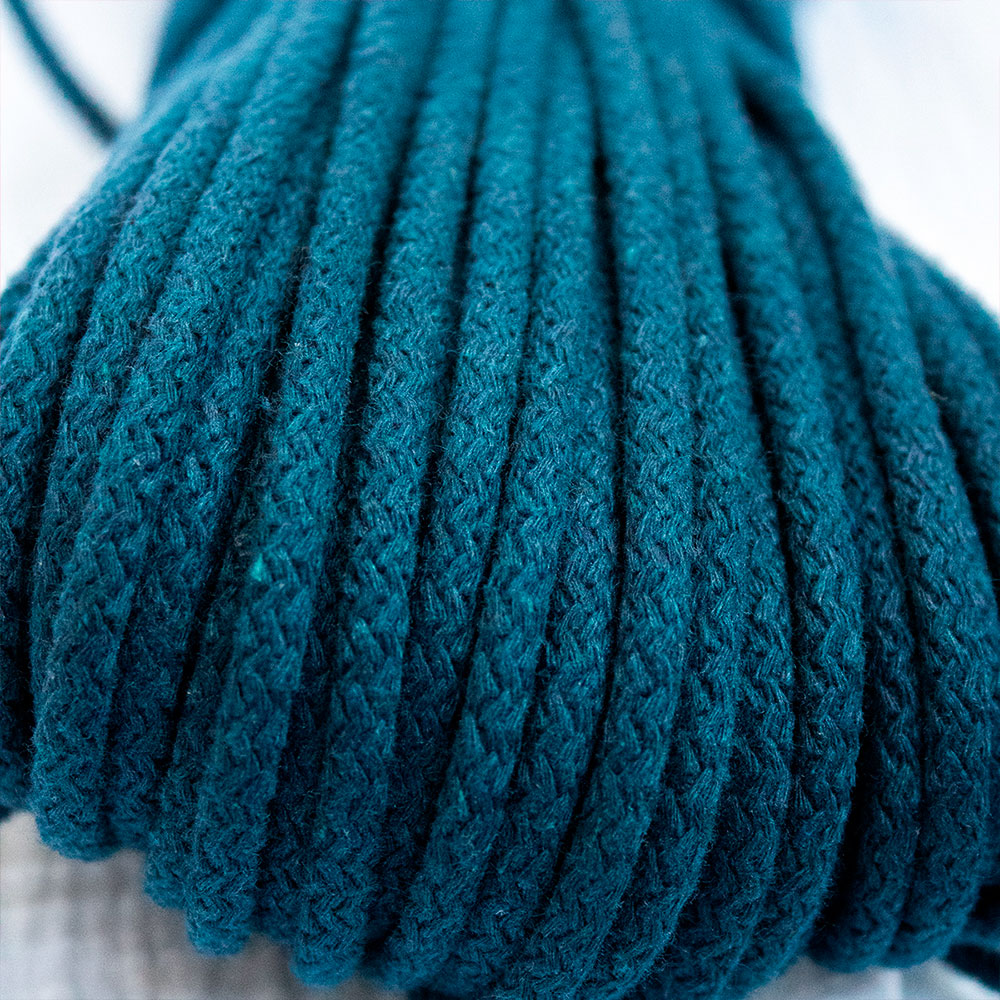 Braided Cotton Cord 5.5 mm, 50 meters Blue color