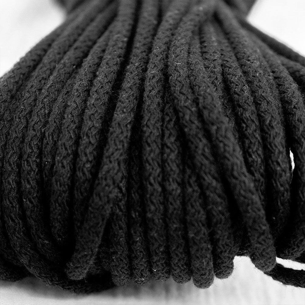 Braided Cotton Cord 5.5 mm, 50 meters BLACK color