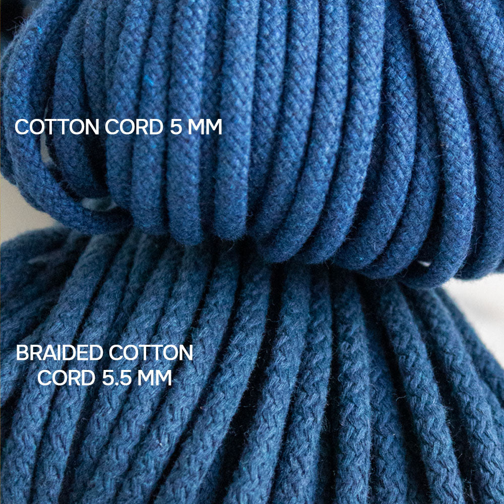Braided Cotton Cord 5.5 mm, 50 meters Blue color