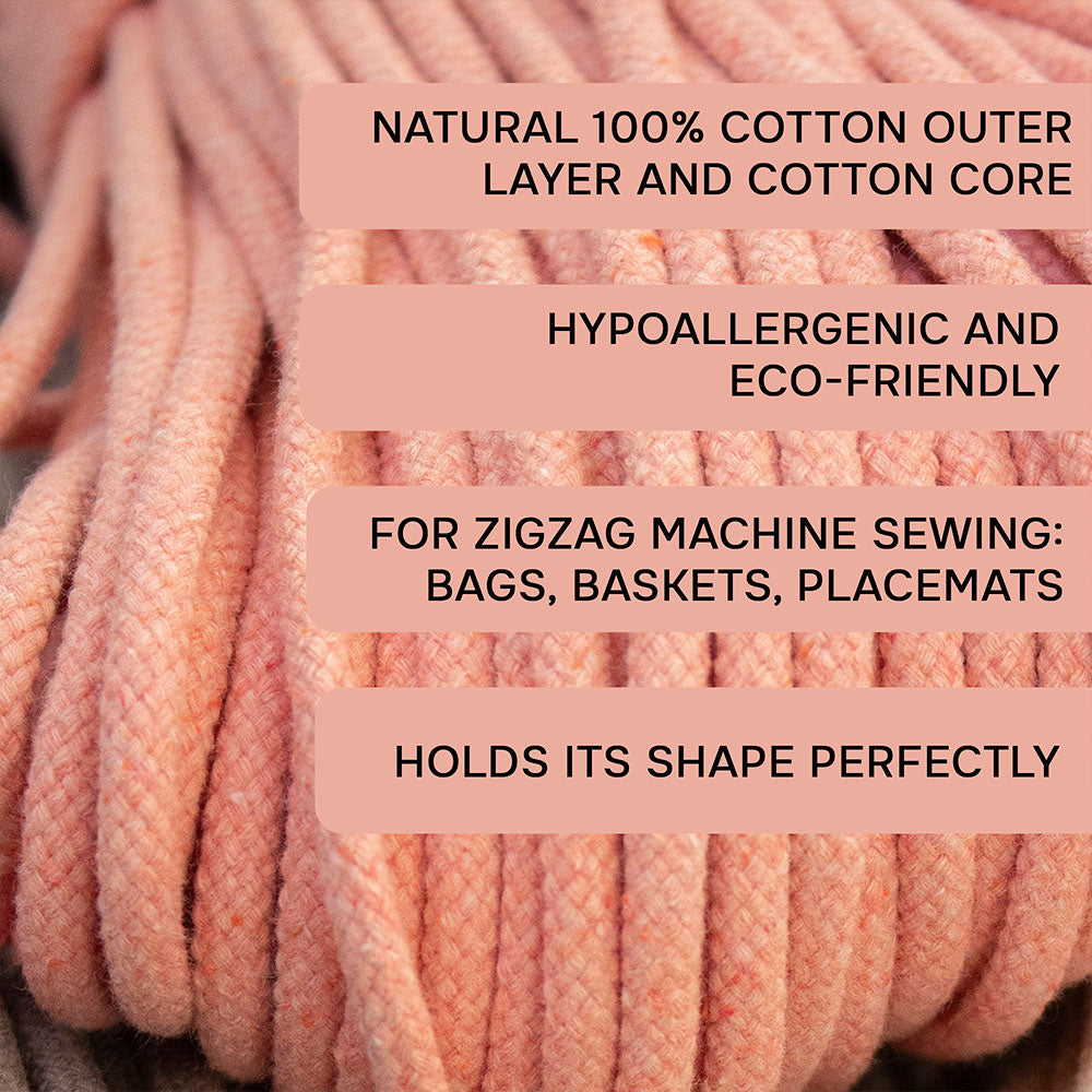 Cotton Cord 5 mm, 50 meters. PEACH color