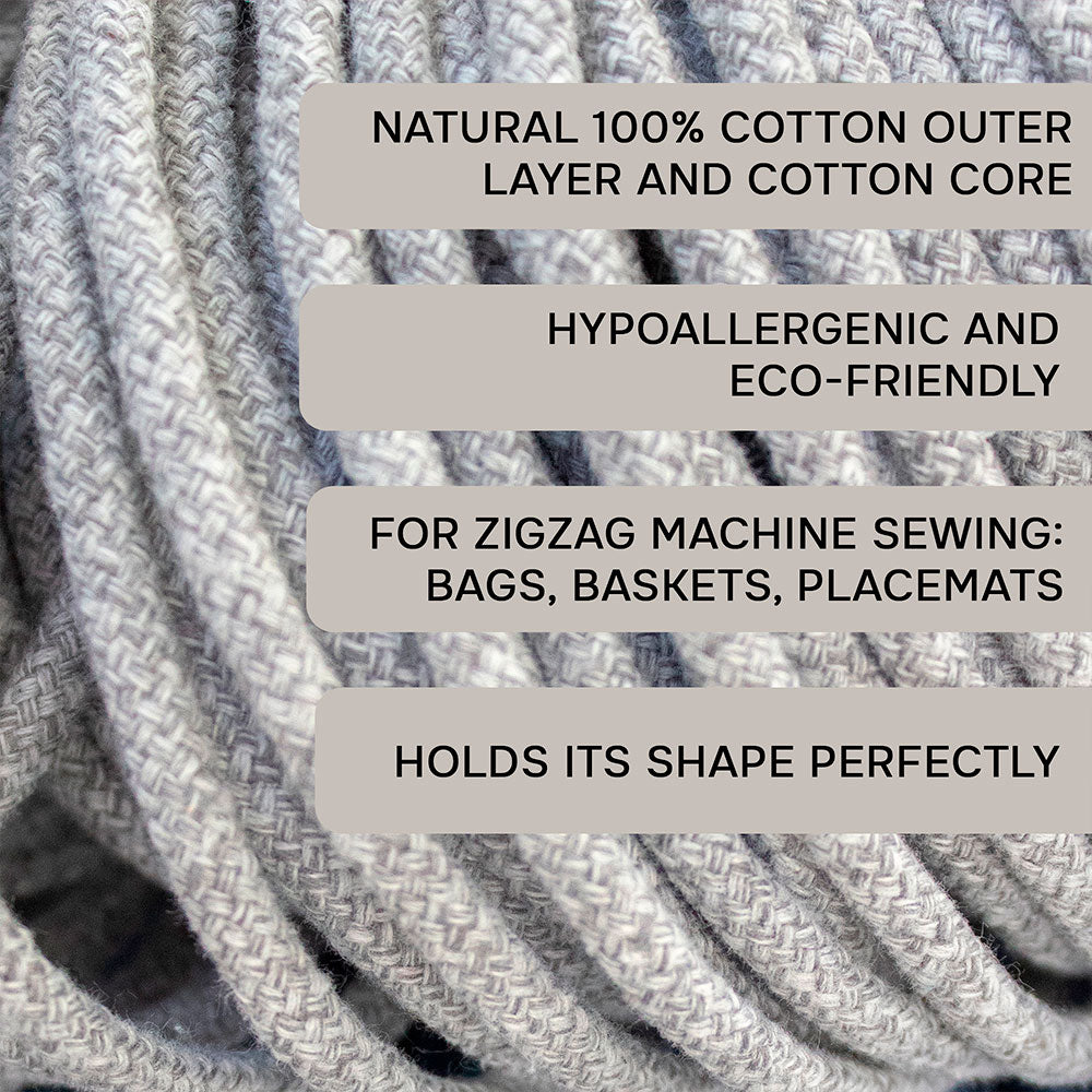 Cotton Cord 5mm, 50 meters. MELANGE dark gray and light gray