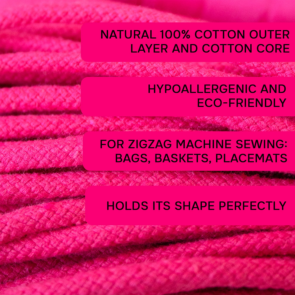 Cotton Cord 5mm, 50 meters. FUCHSIE color