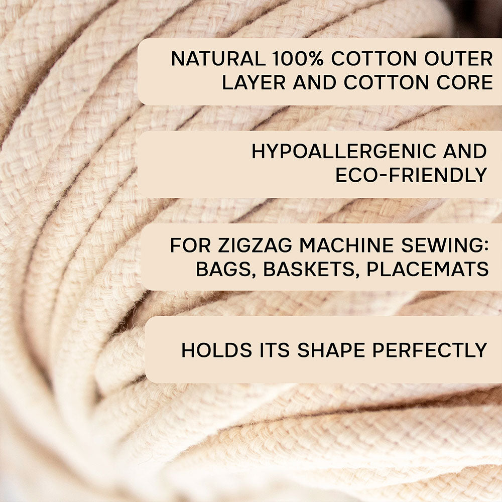 Cotton Cord 5mm, 50 meters. NATURAL color