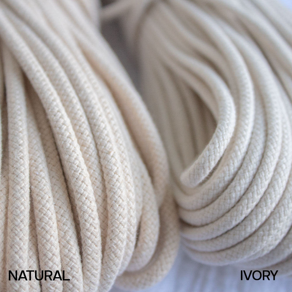 Cotton Cord 5mm, 50 meters. NATURAL  (Ecru White) color