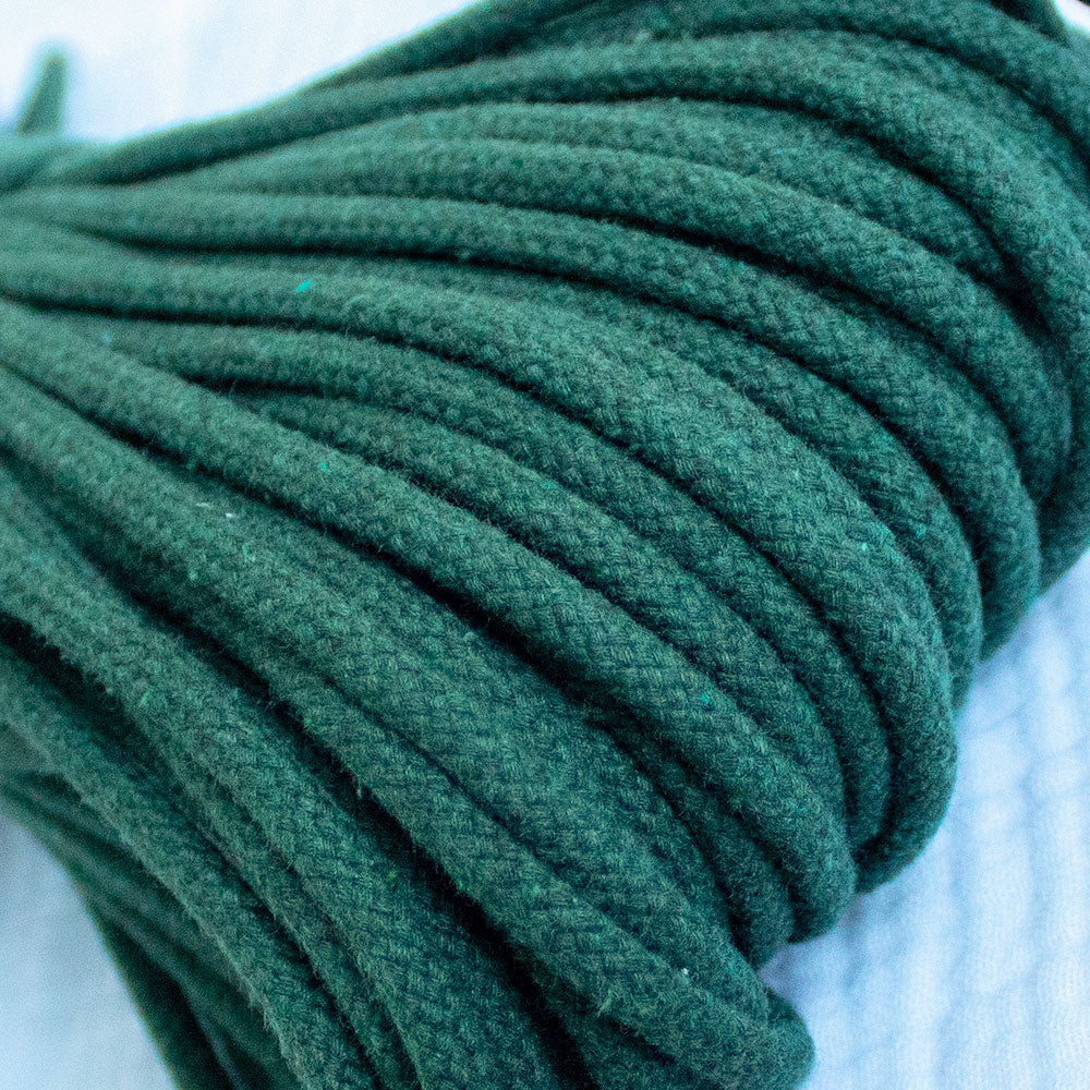 Cotton Cord 5mm, 50 meters. DARK GREEN color. (Emerald Green)