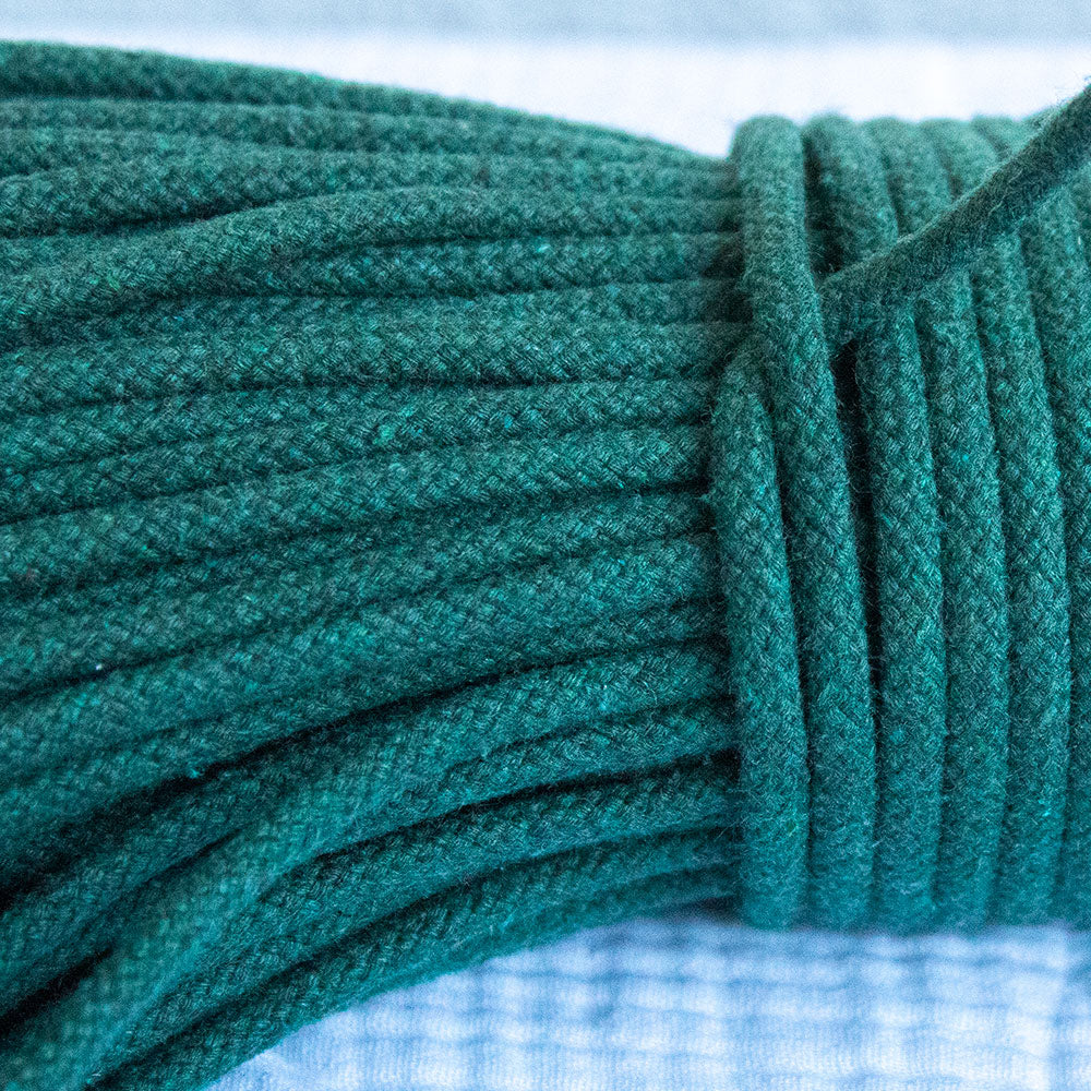 Cotton Cord 5mm, 50 meters. DARK GREEN color. (Emerald Green)